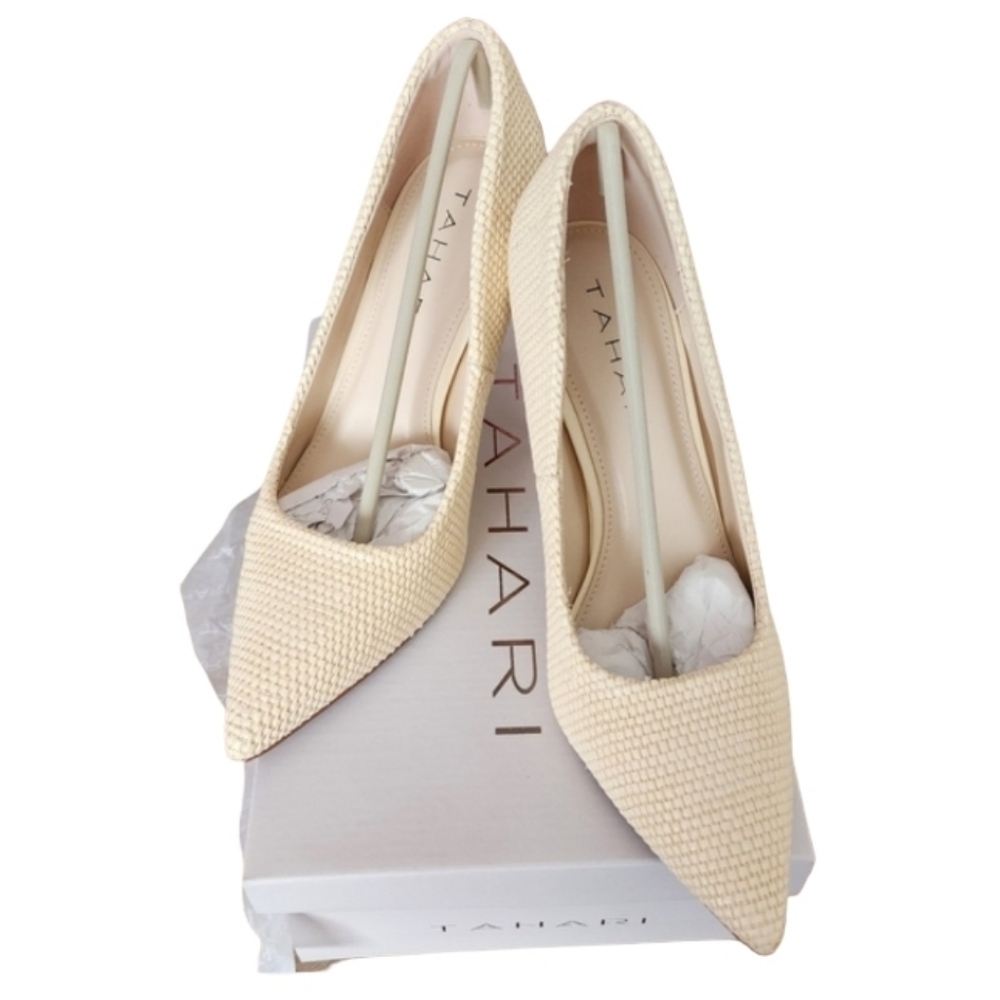 Tahari‎ Raffia Niagara Ivory Woven Pointed Toe Heels Women’s 8.5 NIB